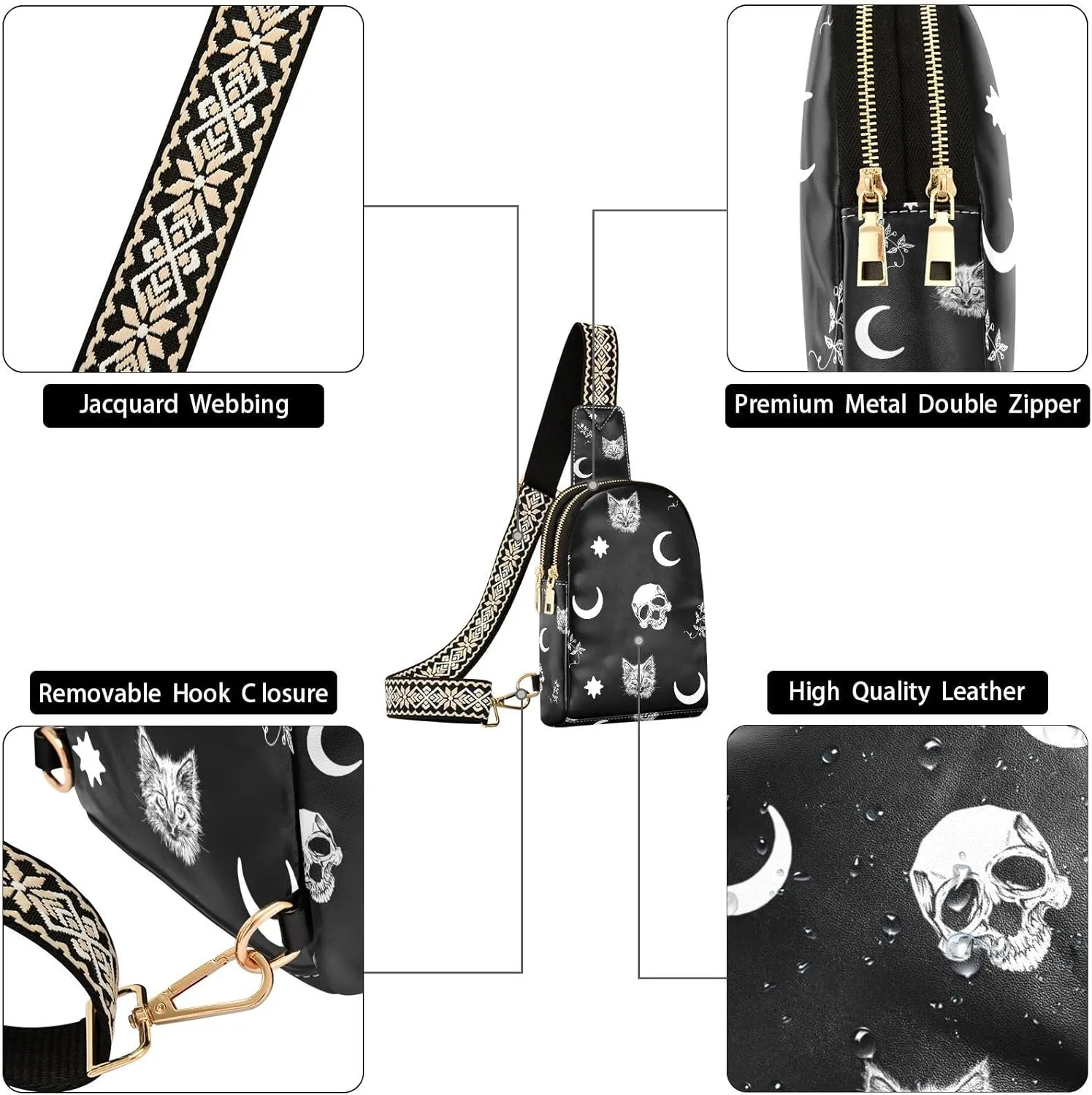 Crossbody Sling Bag for Women Leather Shoulder Chest Bag Small Fanny Pack for Hiking Travel