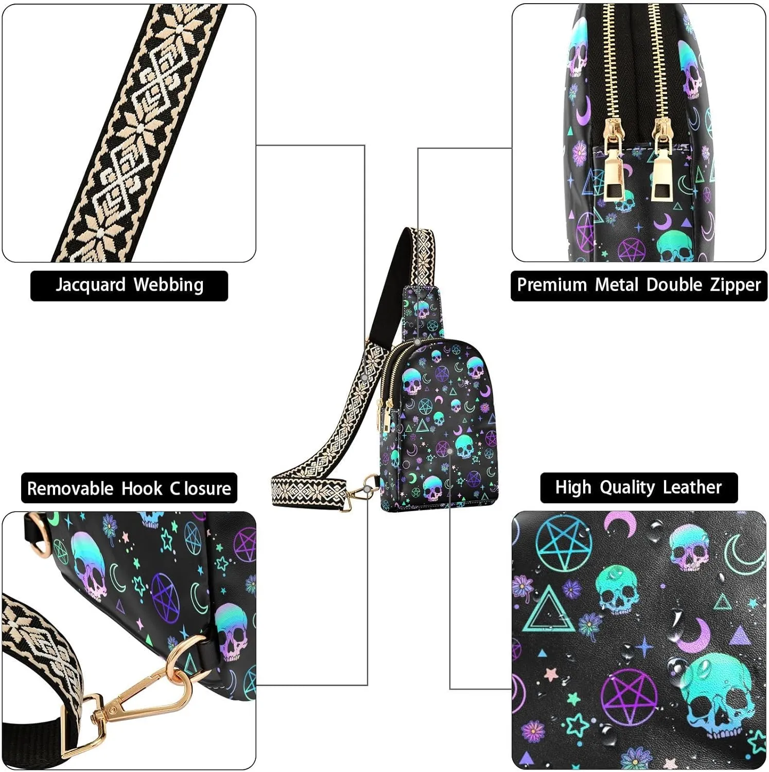 Crossbody Sling Bag for Women Leather Shoulder Chest Bag Small Fanny Pack for Hiking Travel