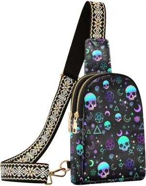 Crossbody Sling Bag for Women Leather Shoulder Chest Bag Small Fanny Pack for Hiking Travel