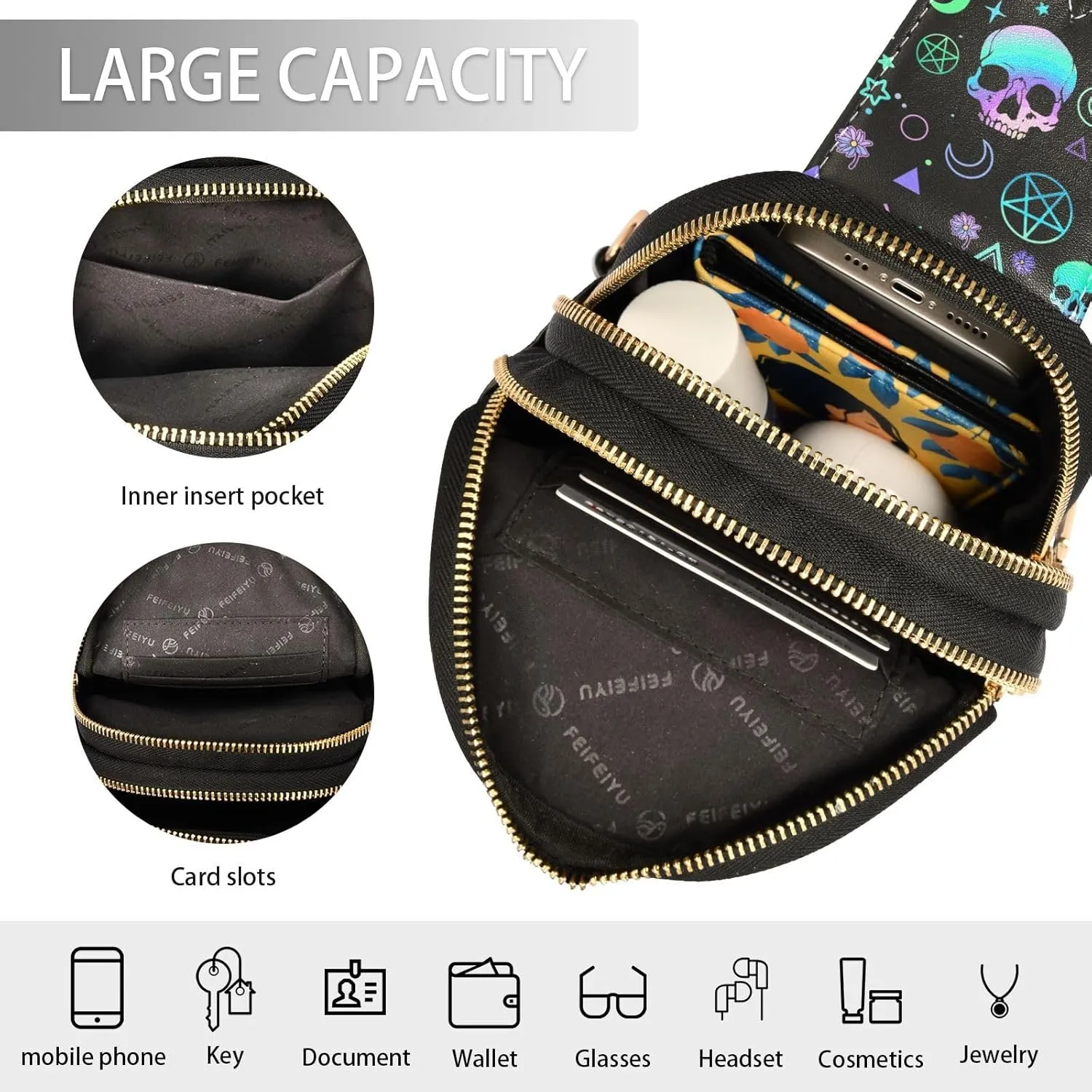 Crossbody Sling Bag for Women Leather Shoulder Chest Bag Small Fanny Pack for Hiking Travel