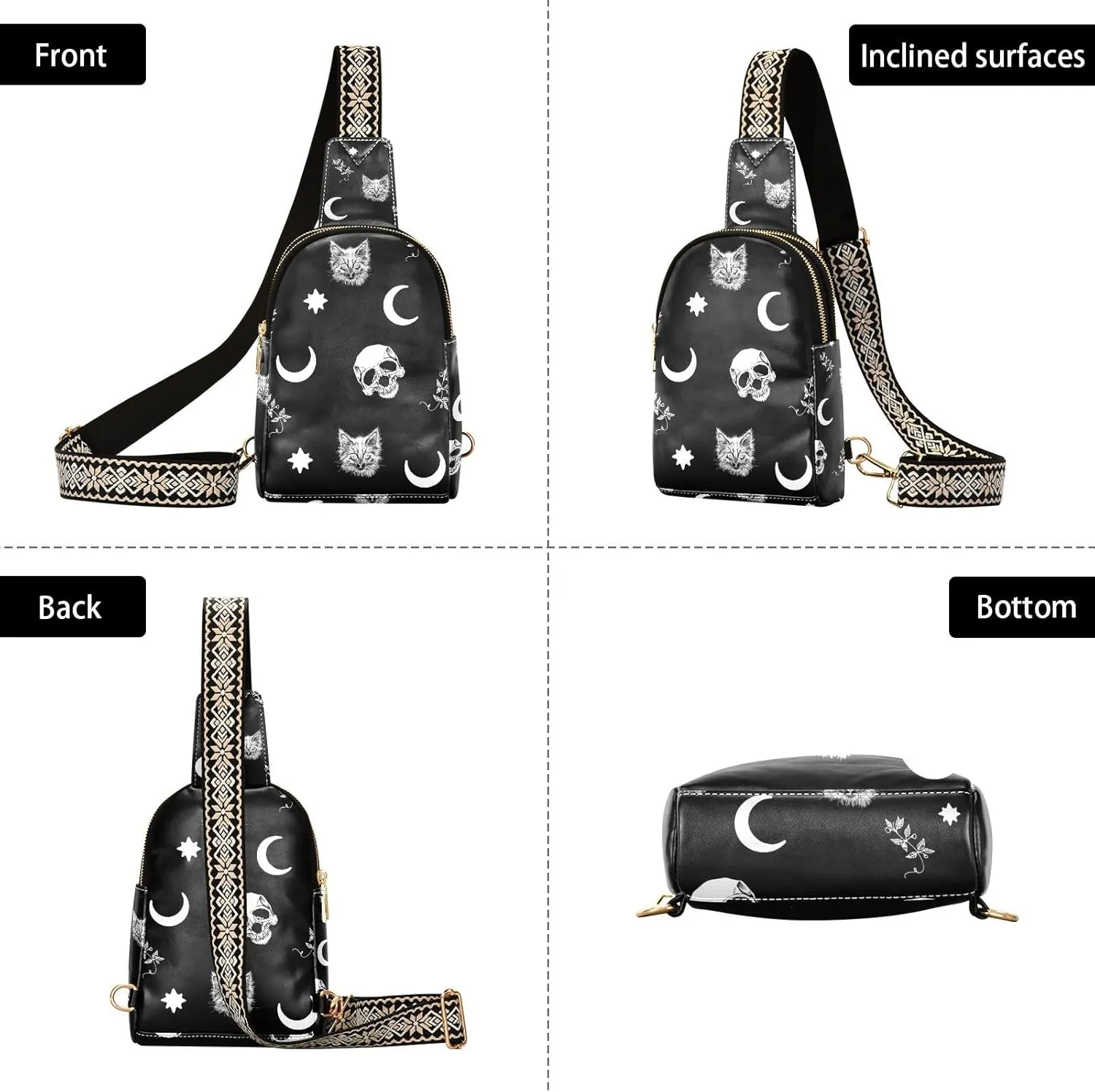 Crossbody Sling Bag for Women Leather Shoulder Chest Bag Small Fanny Pack for Hiking Travel