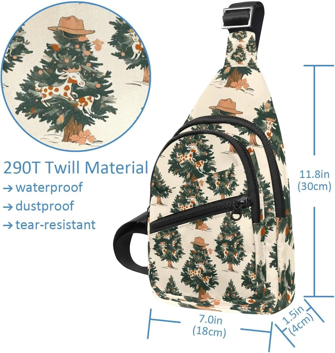 Crossbody Small Sling Bag Backpack for Women Men, Christmas tree 5 Chest Daypack Crossbody Travel Sports Hiking