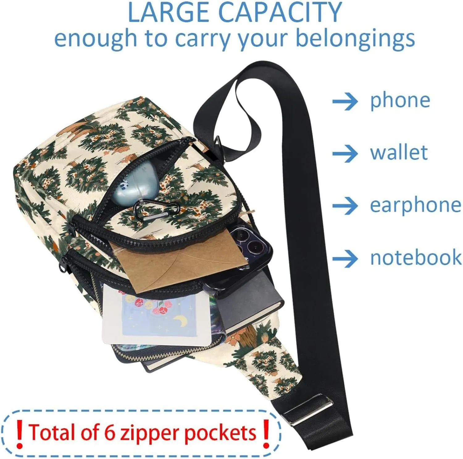 Crossbody Small Sling Bag Backpack for Women Men, Christmas tree 5 Chest Daypack Crossbody Travel Sports Hiking