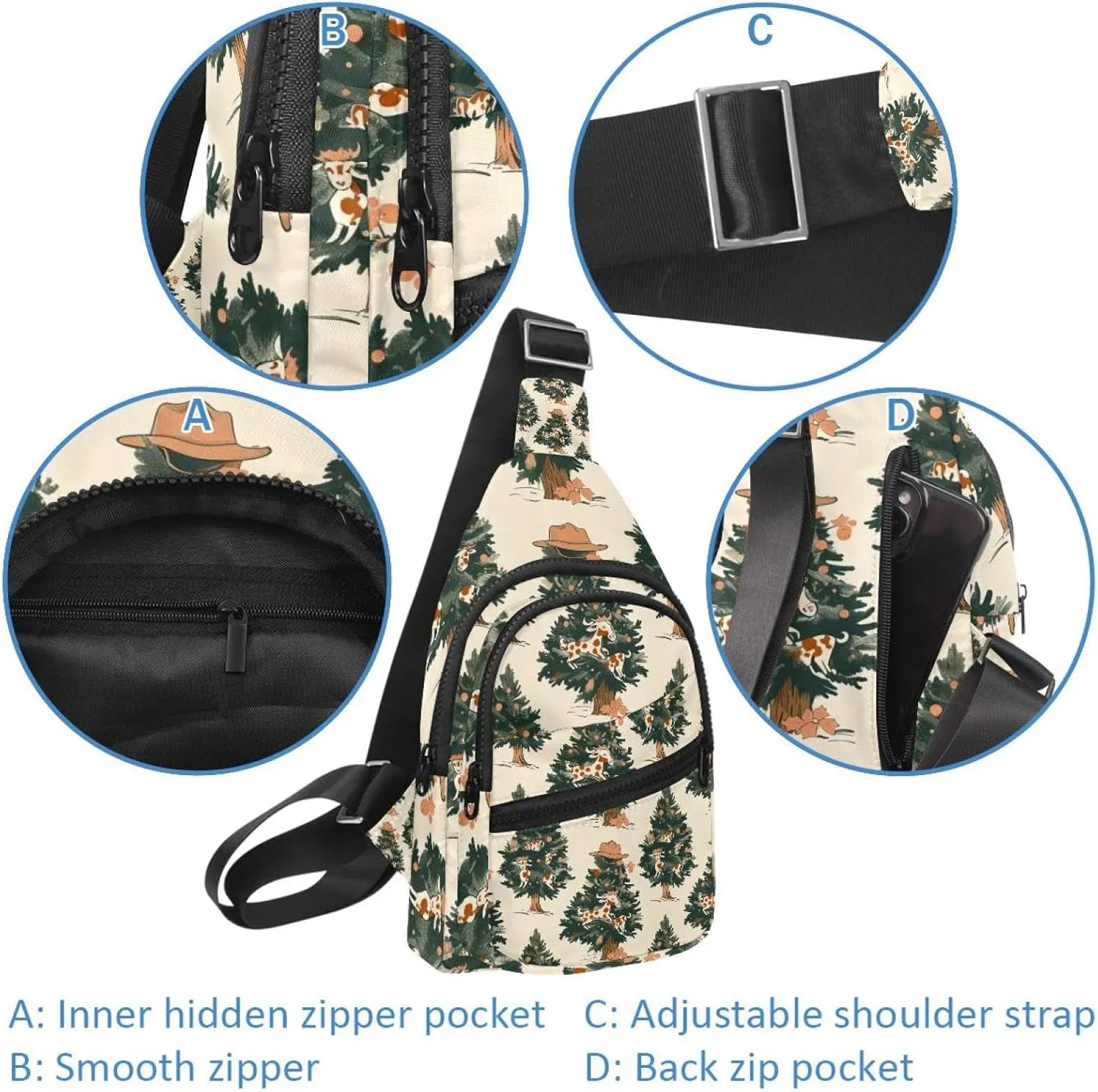 Crossbody Small Sling Bag Backpack for Women Men, Christmas tree 5 Chest Daypack Crossbody Travel Sports Hiking