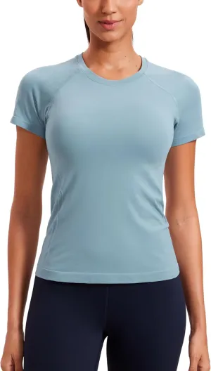 CRZ YOGA Seamless Workout Tops for Women Short Sleeve Athletic Tees Breathable Gym Running Yoga Shirts