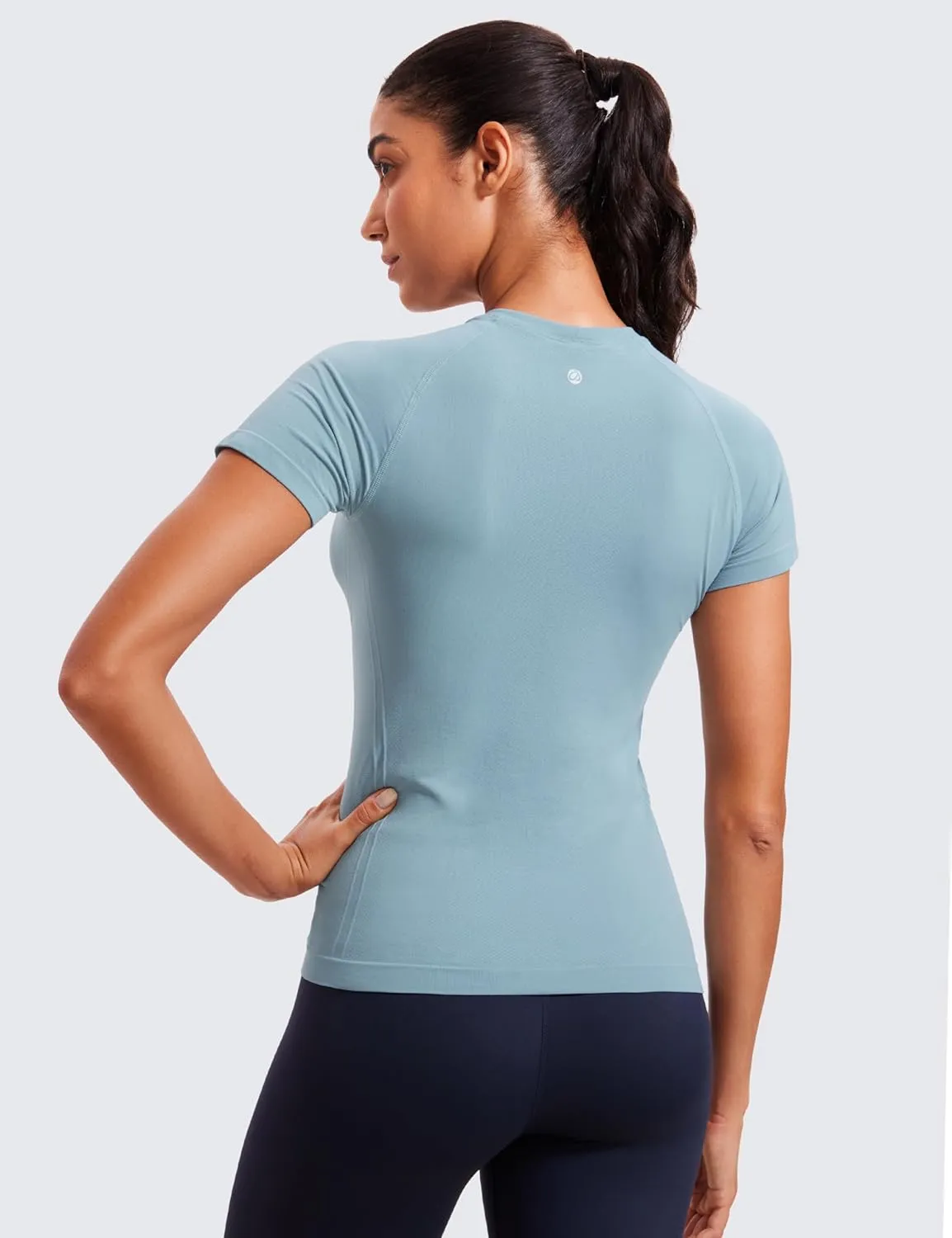 CRZ YOGA Seamless Workout Tops for Women Short Sleeve Athletic Tees Breathable Gym Running Yoga Shirts