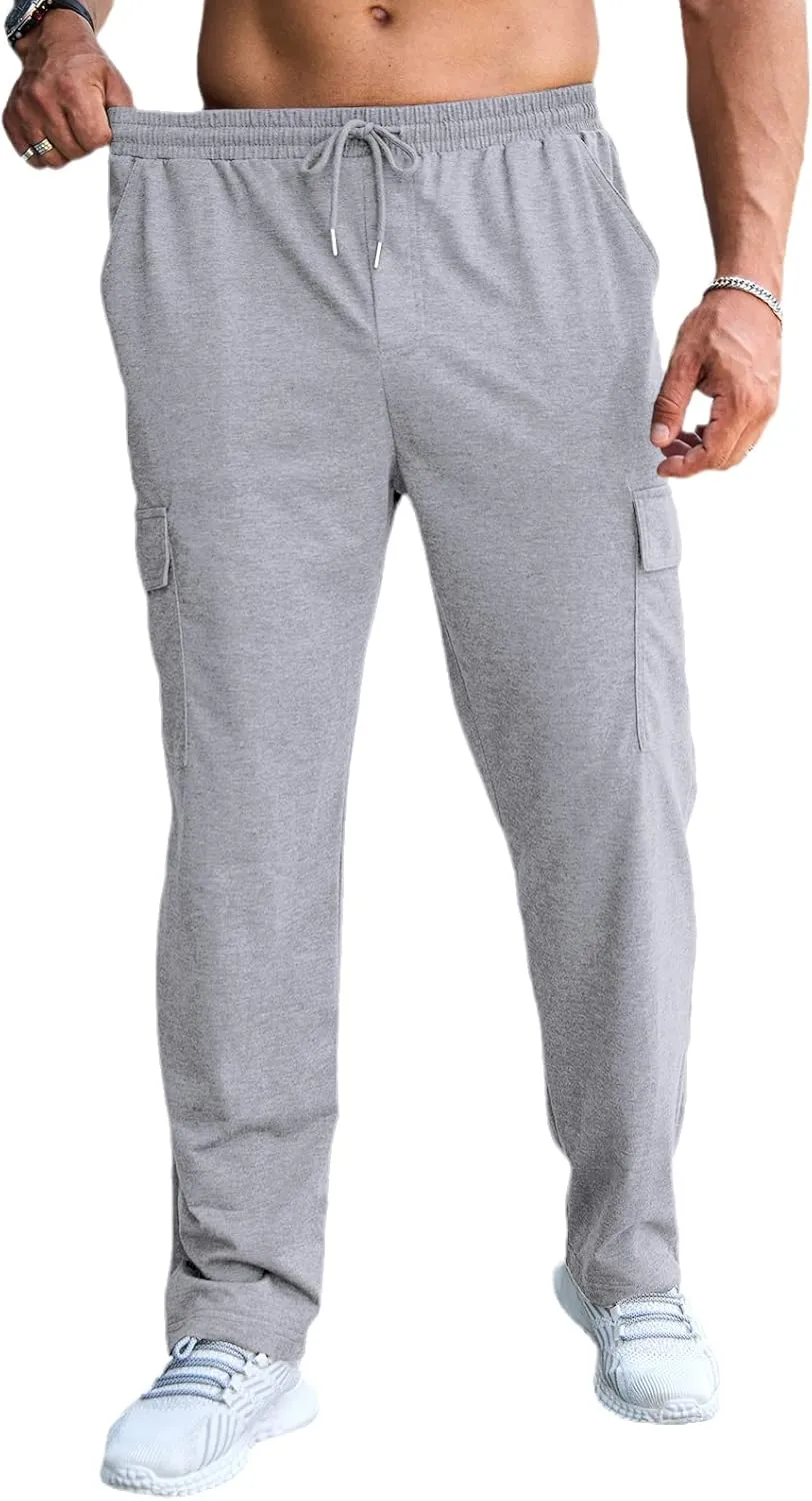 CTU Mens Fashion Baggy Sweatpants Lightweight Workout Cargo Sweatpants Athletic Pants Open Bottom Joggers with Pockets