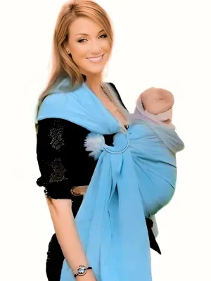 Cuddle'm Ring Sling Baby Carrier - Natural Cotton Front and Hip Baby Wrap Carrier for Infants and Toddlers 8-35 LB - Newborn Wrap Nursing Cover Baby Sling (Powder Blue)