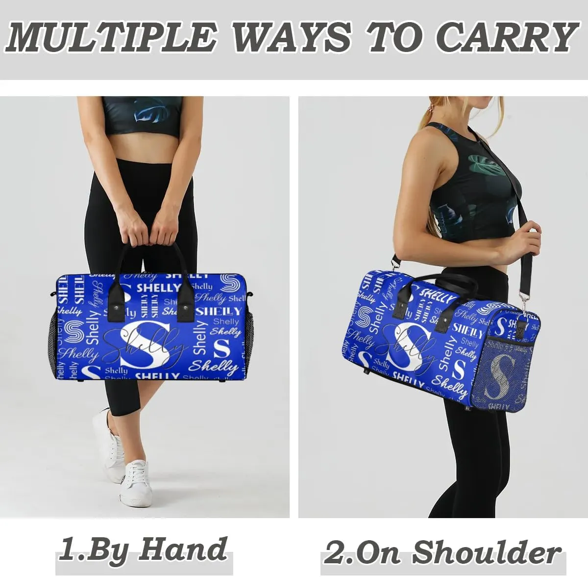 Custom Initial Duffle Bag with Name Valentines Day Gifts Personalized Weekender Bag Overnight Bag for Women Sports Gym Bag Travel Bag Friend Gifts Blue