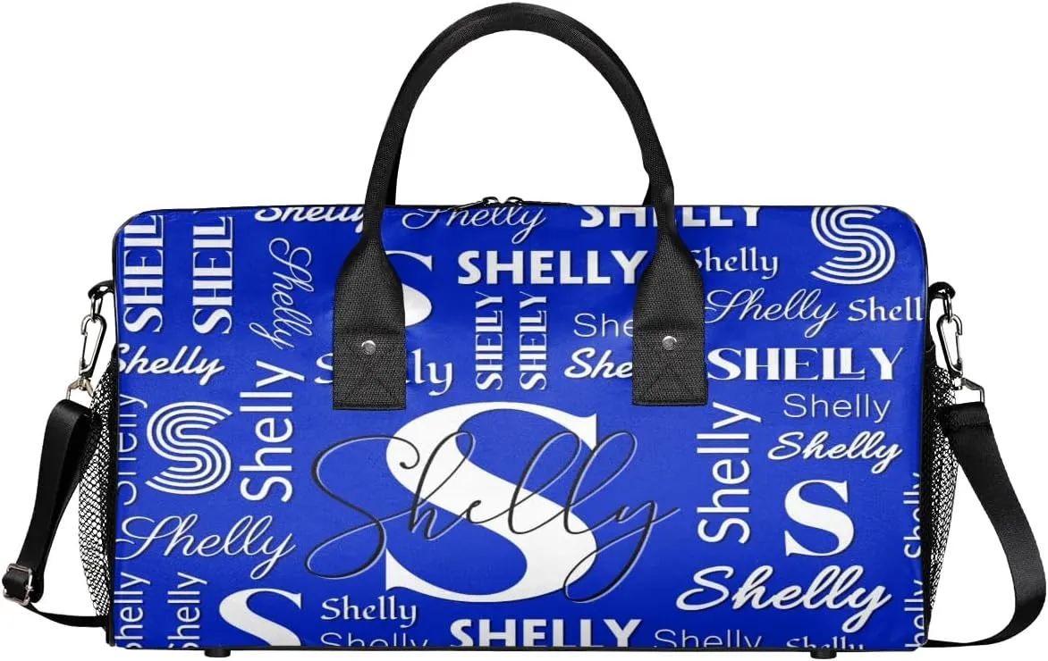 Custom Initial Duffle Bag with Name Valentines Day Gifts Personalized Weekender Bag Overnight Bag for Women Sports Gym Bag Travel Bag Friend Gifts Blue