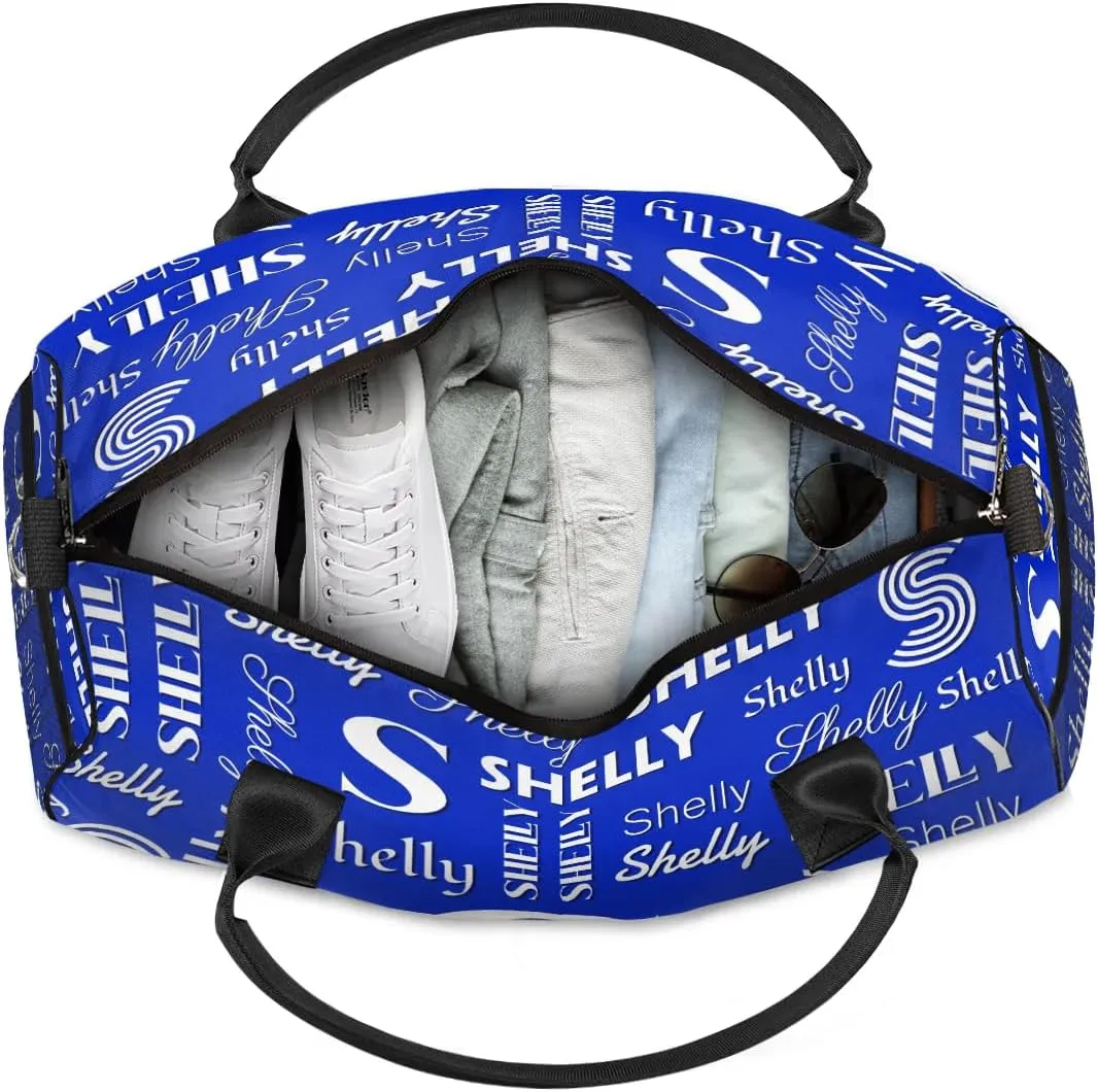 Custom Initial Duffle Bag with Name Valentines Day Gifts Personalized Weekender Bag Overnight Bag for Women Sports Gym Bag Travel Bag Friend Gifts Blue