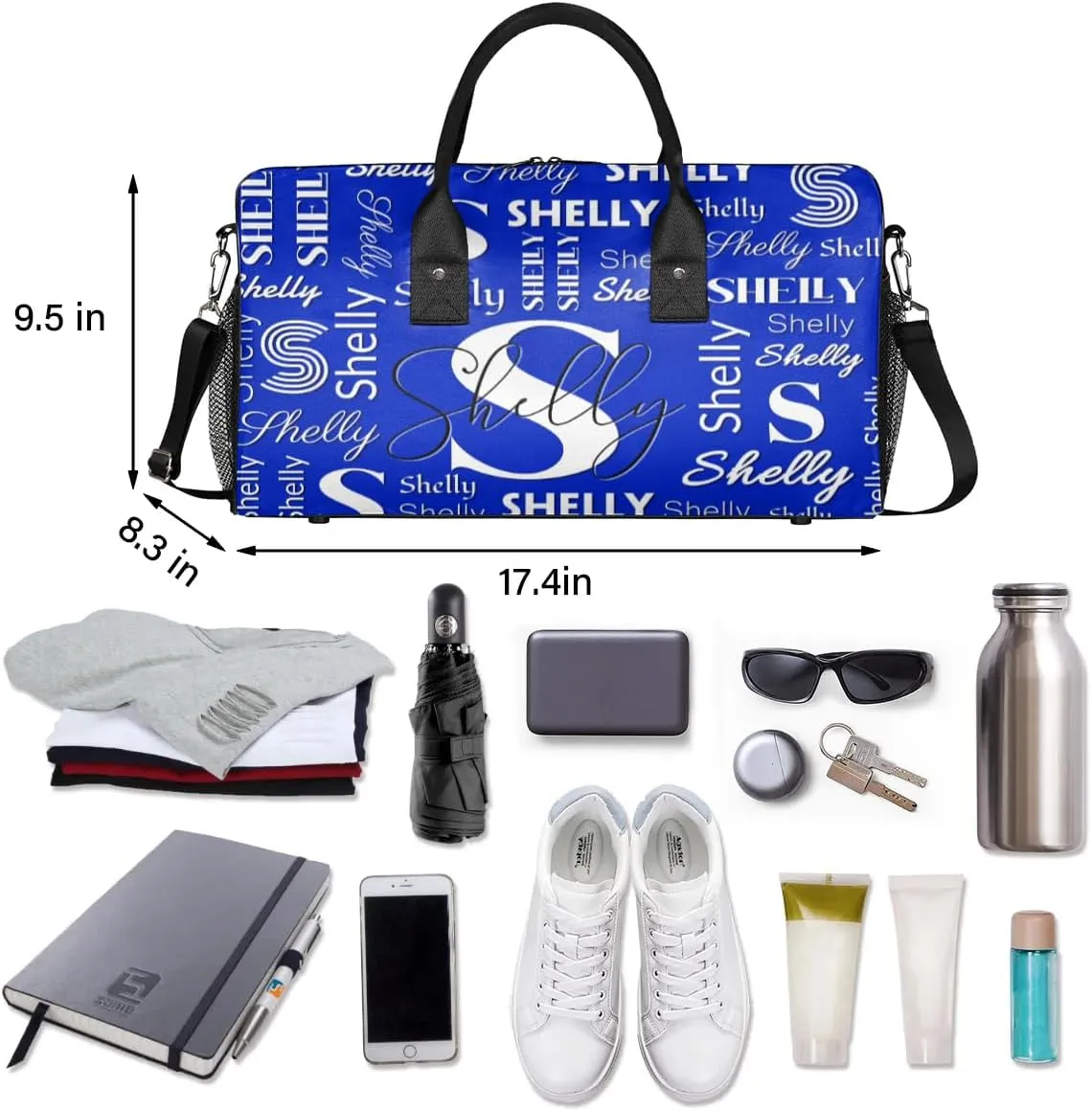 Custom Initial Duffle Bag with Name Valentines Day Gifts Personalized Weekender Bag Overnight Bag for Women Sports Gym Bag Travel Bag Friend Gifts Blue