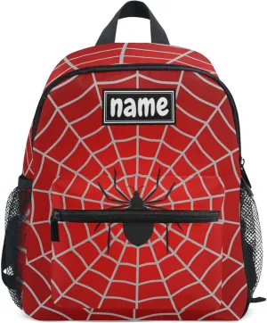 Custom Kid's Name Backpack, Halloween Spider Web Red Backpack for Daycare Travel Personalized Name Preschool Bookbag Children Kindergarten Bag for Boys Girls