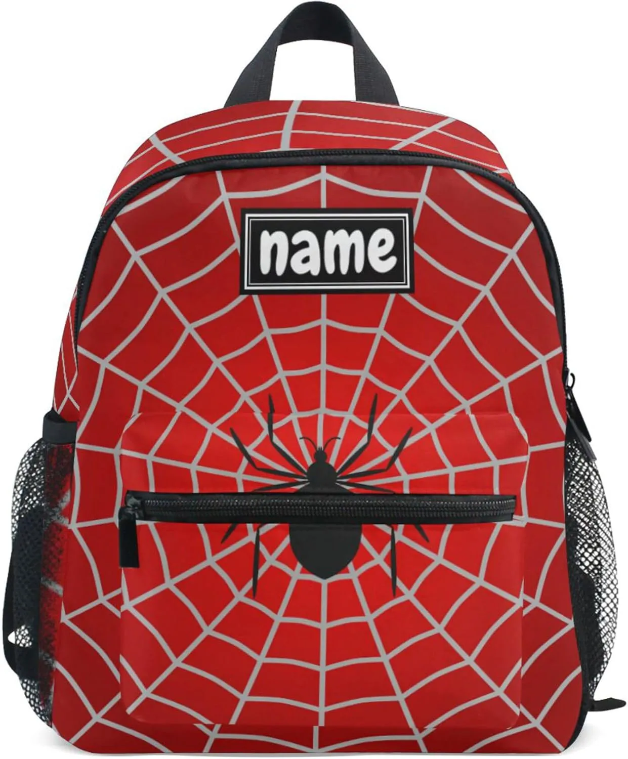 Custom Kid's Name Backpack, Halloween Spider Web Red Backpack for Daycare Travel Personalized Name Preschool Bookbag Children Kindergarten Bag for Boys Girls