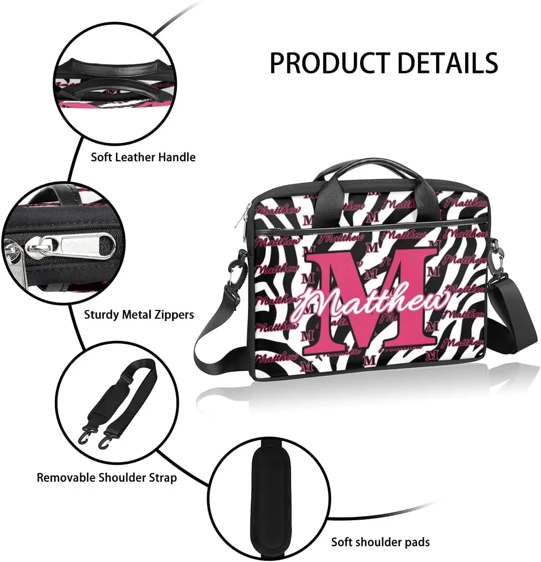 Custom Laptop Bag for Women Men Personalized Name 13 14 15.6 inch Laptop Messenger Shoulder Bags