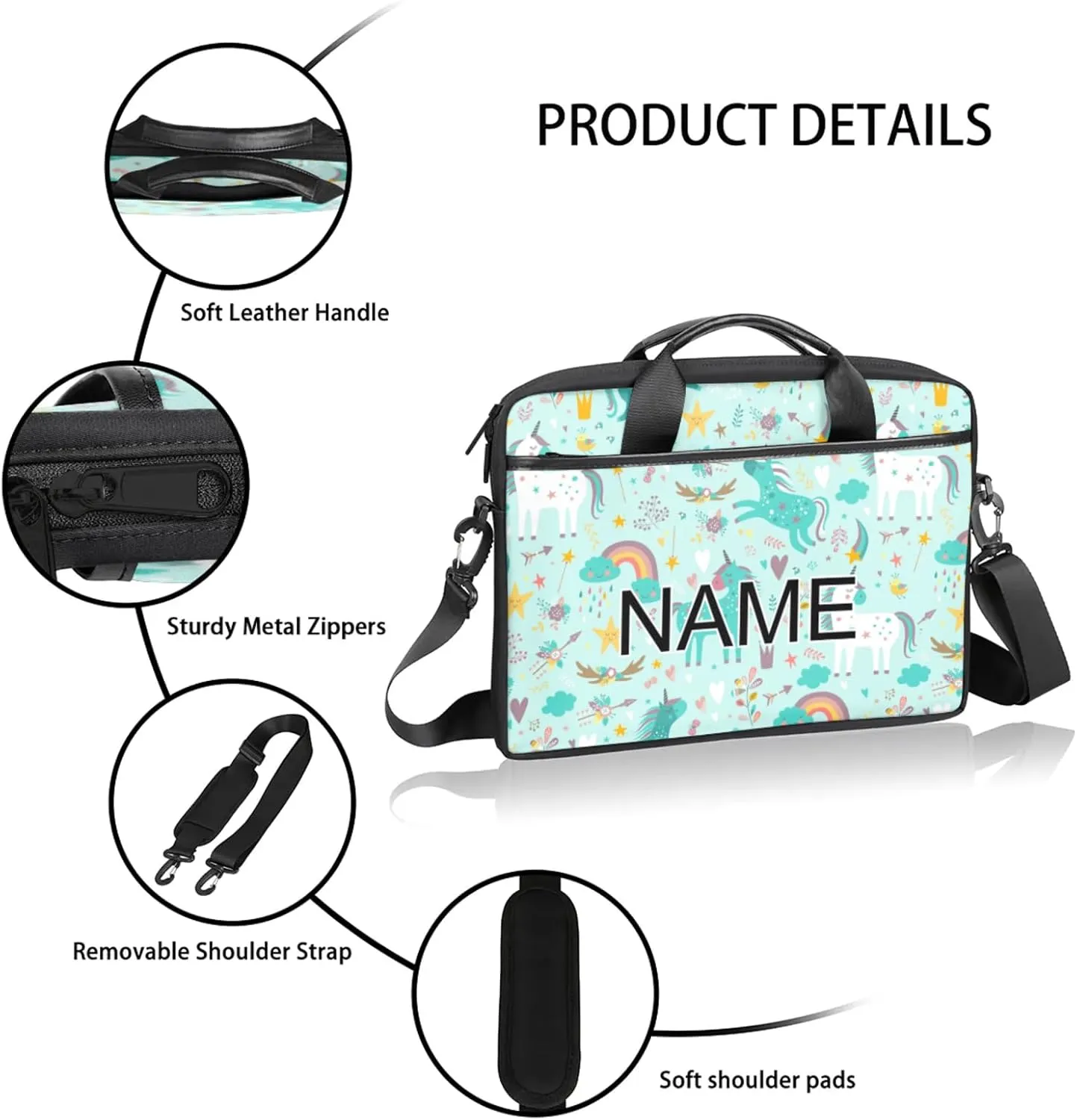 Custom Laptop Bag with Name Personalized 15 Inch Shoulder Computer Bag