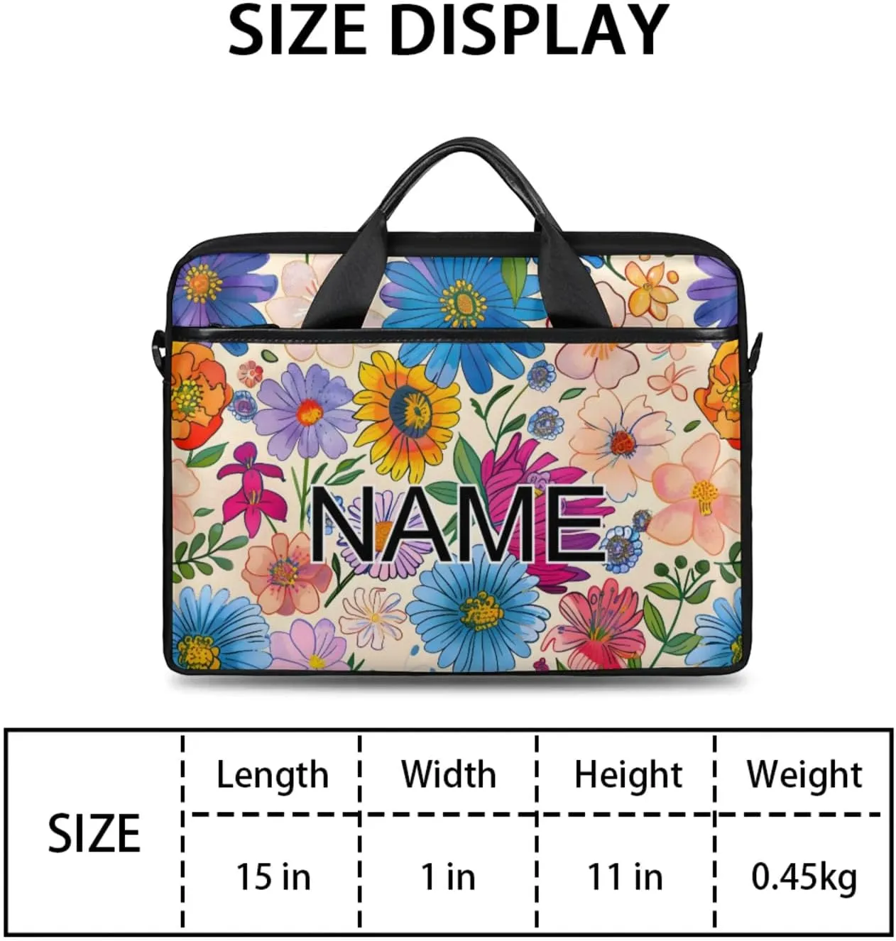 Custom Laptop Bag with Name Personalized 15 Inch Shoulder Computer Bag