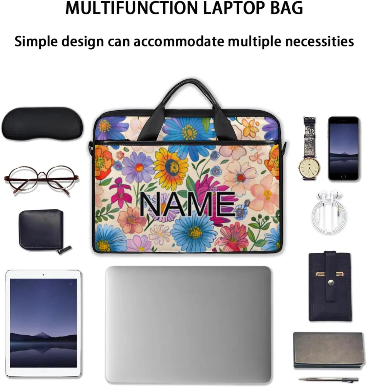 Custom Laptop Bag with Name Personalized 15 Inch Shoulder Computer Bag