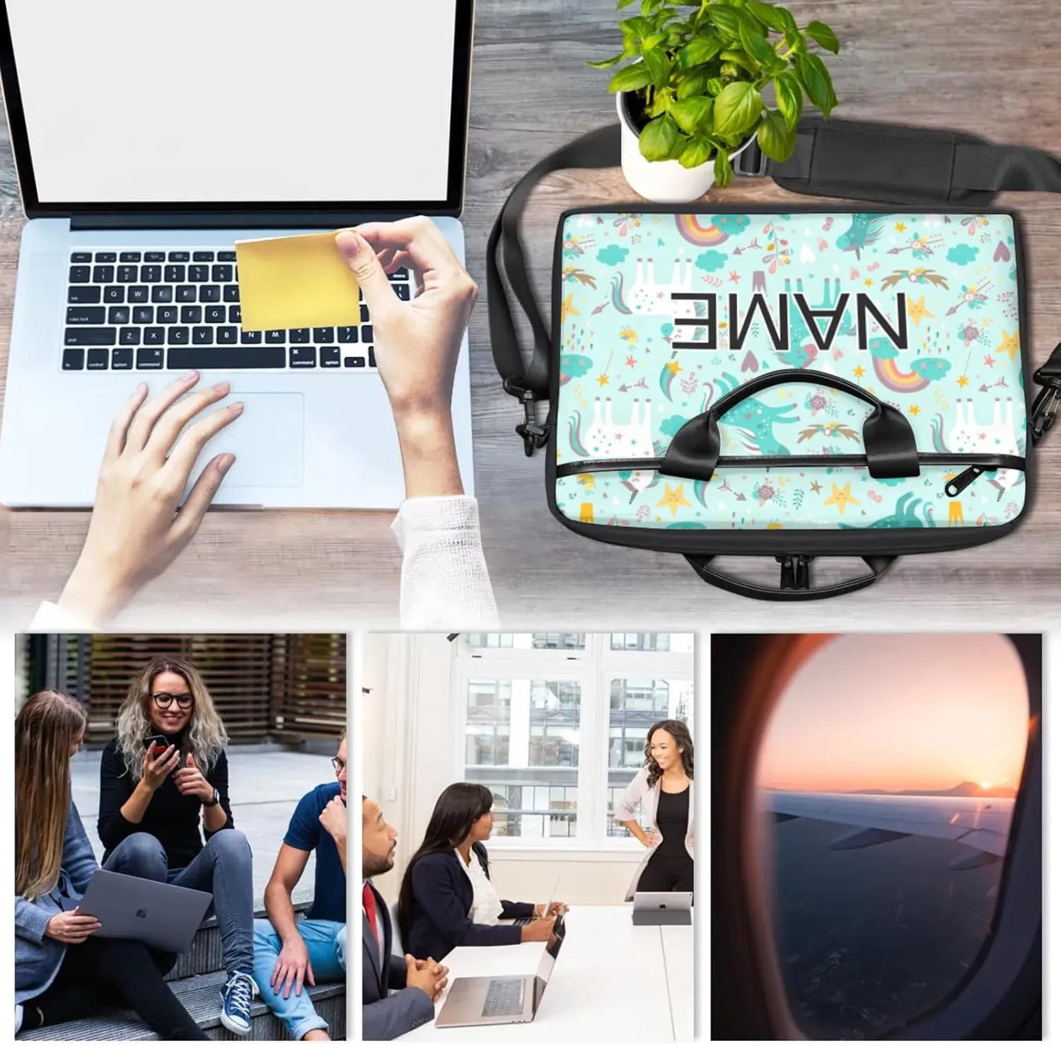 Custom Laptop Bag with Name Personalized 15 Inch Shoulder Computer Bag