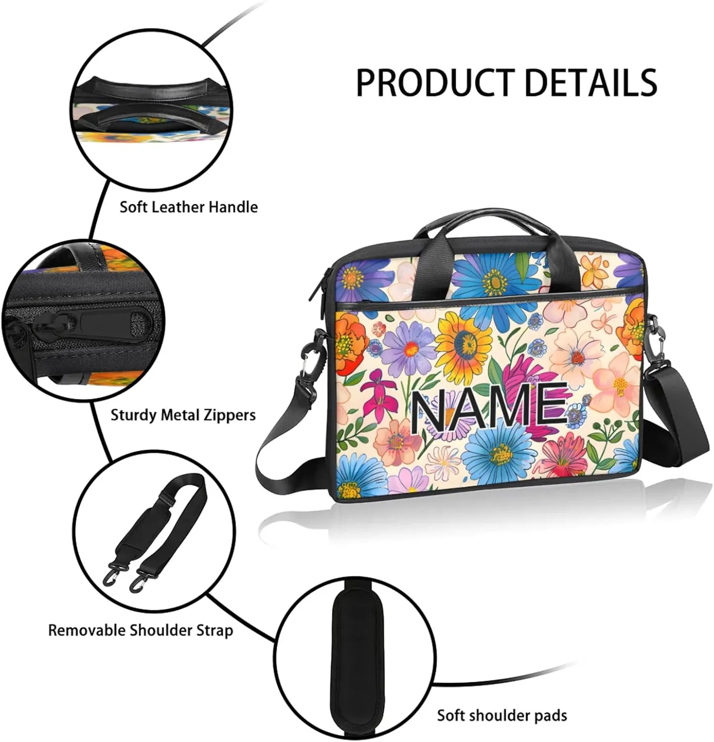 Custom Laptop Bag with Name Personalized 15 Inch Shoulder Computer Bag