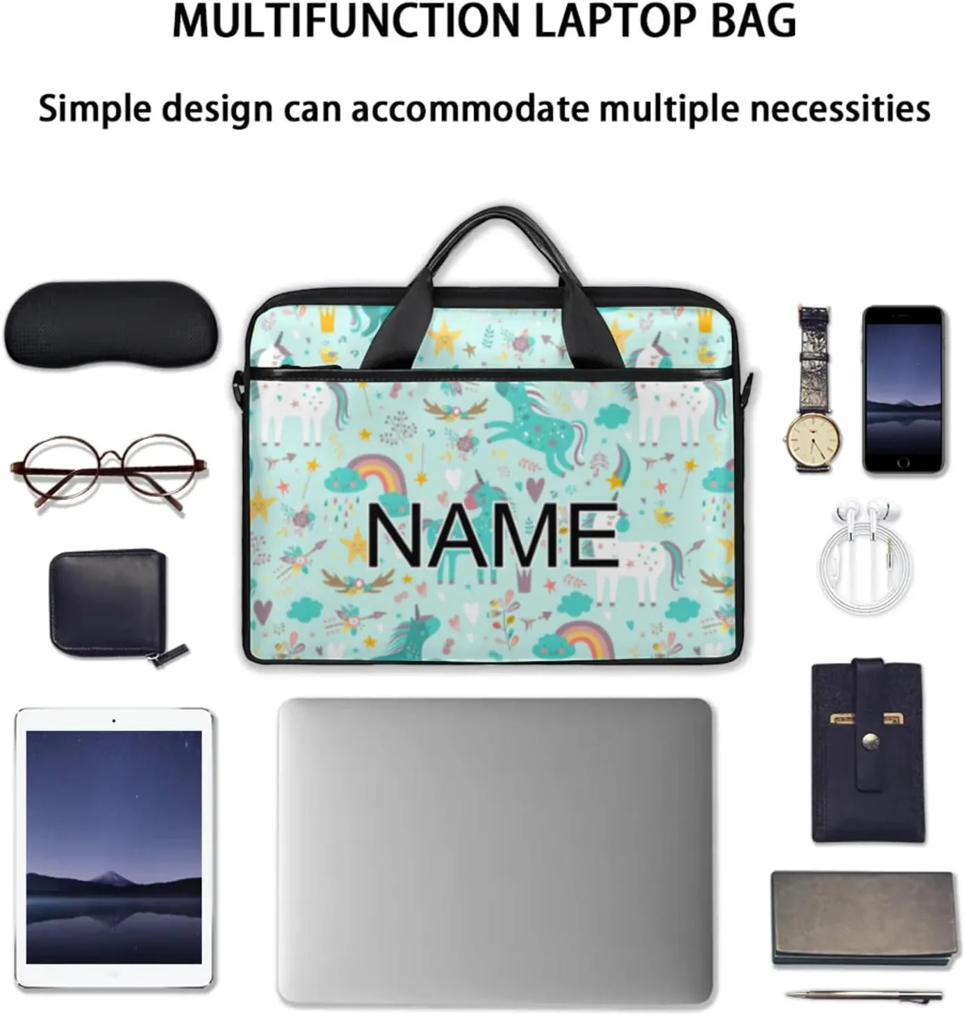 Custom Laptop Bag with Name Personalized 15 Inch Shoulder Computer Bag