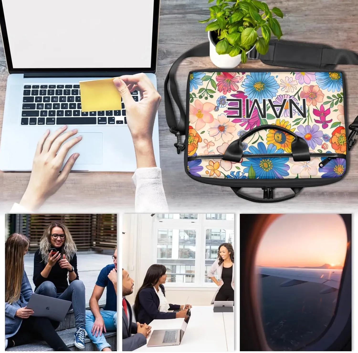 Custom Laptop Bag with Name Personalized 15 Inch Shoulder Computer Bag