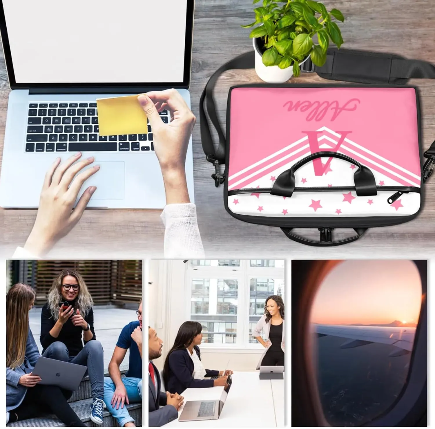 Custom Laptop Bag,Personalized Shoulder Bag for Laptop,Portable Computer Bag,Gifts for Business Office White Stitching