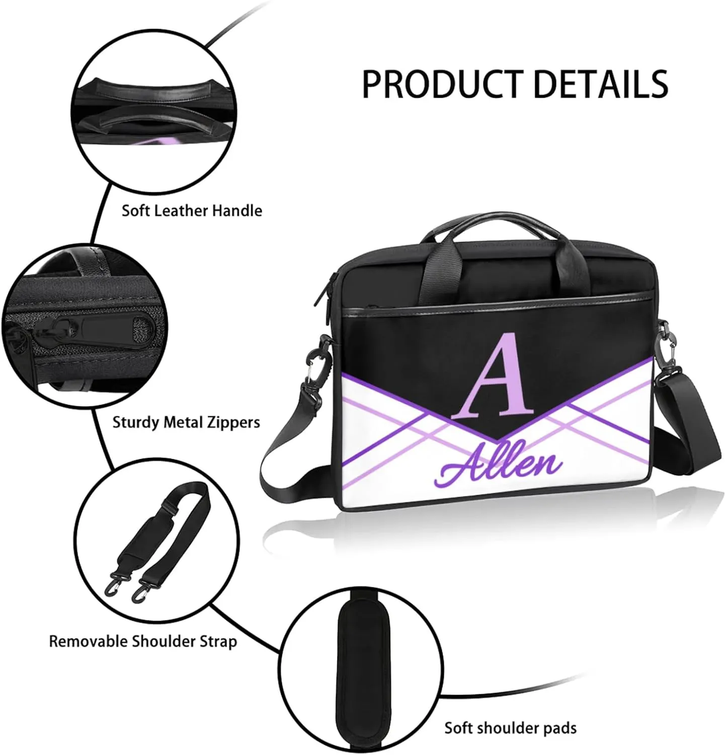 Custom Laptop Bag,Personalized Shoulder Bag for Laptop,Portable Computer Bag,Gifts for Business Office White Stitching