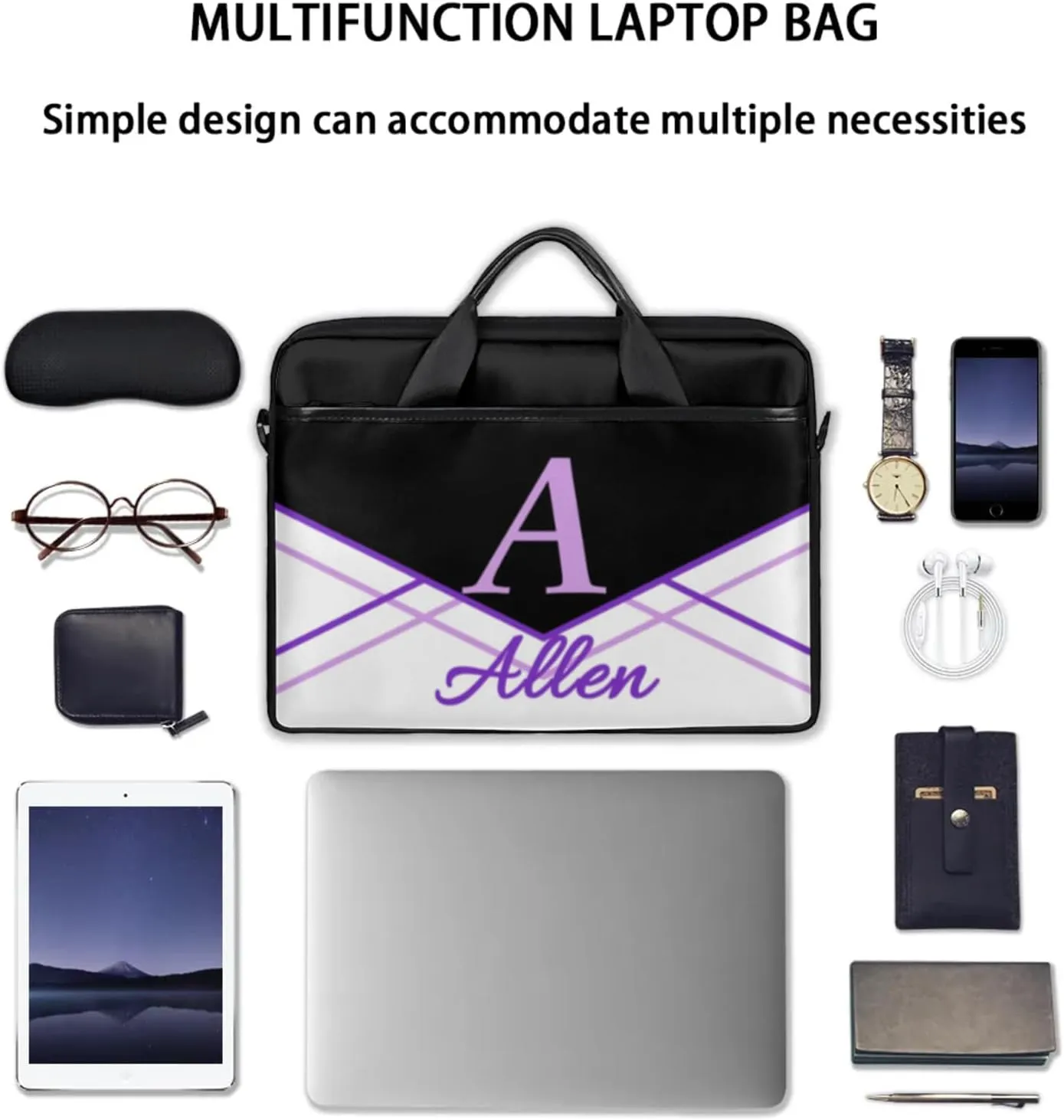 Custom Laptop Bag,Personalized Shoulder Bag for Laptop,Portable Computer Bag,Gifts for Business Office White Stitching