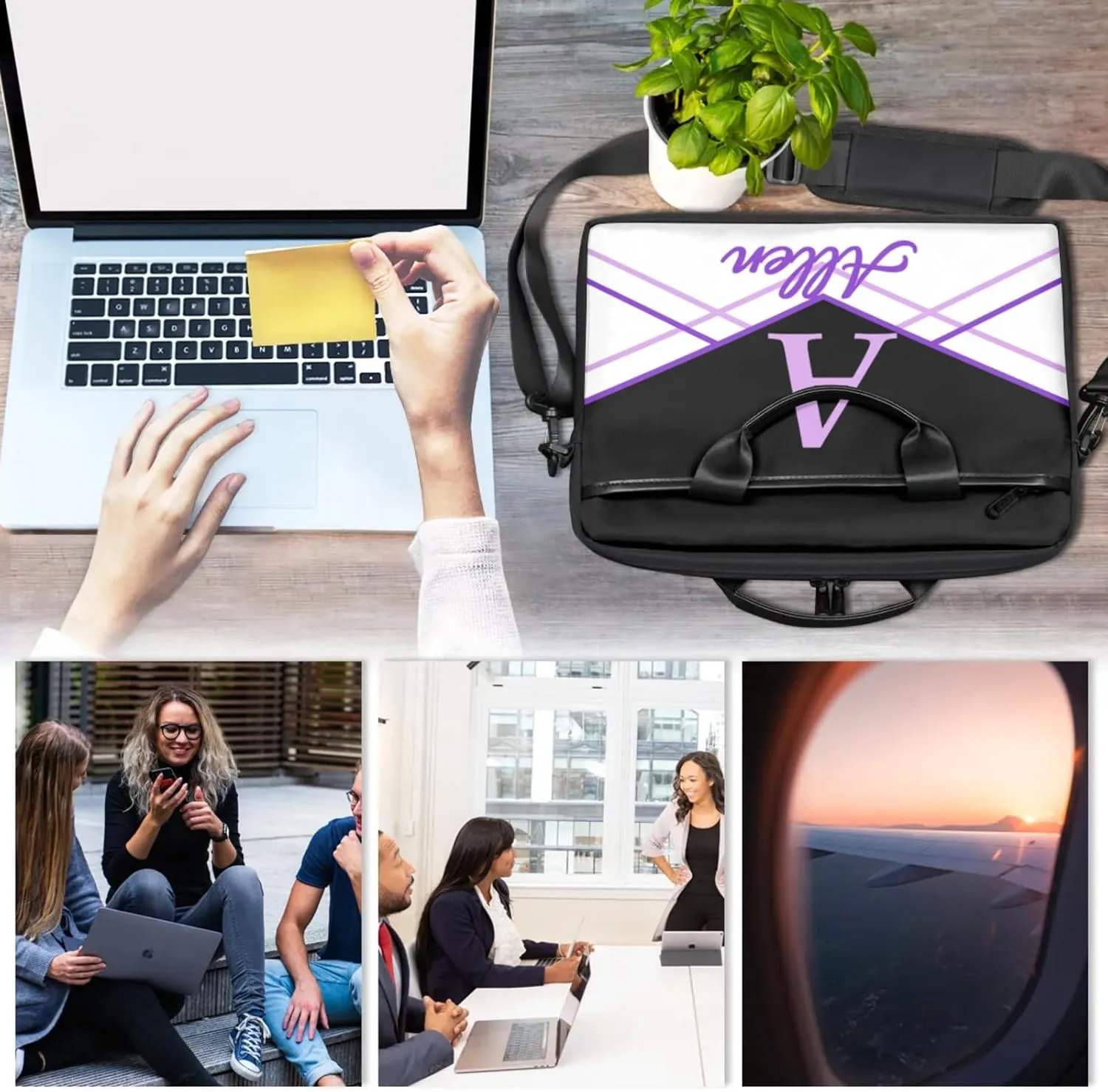 Custom Laptop Bag,Personalized Shoulder Bag for Laptop,Portable Computer Bag,Gifts for Business Office White Stitching
