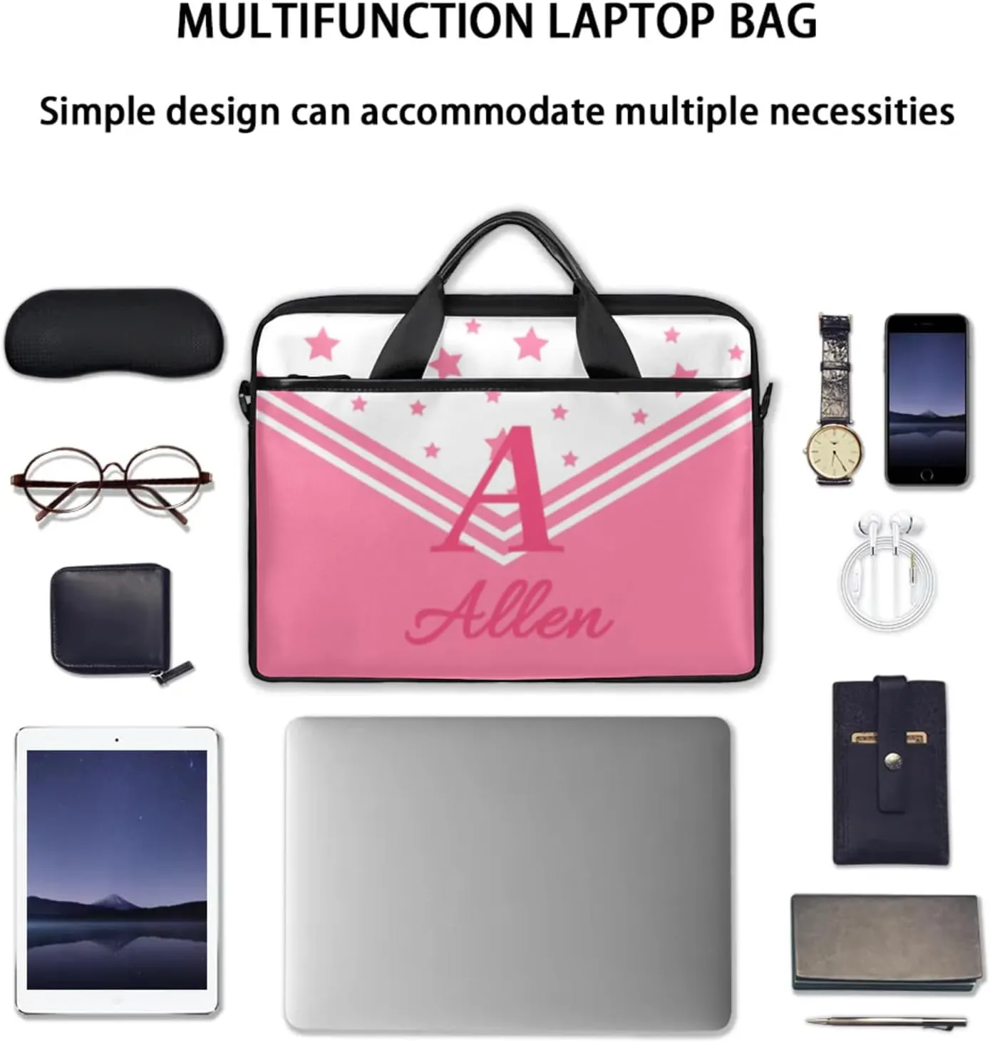 Custom Laptop Bag,Personalized Shoulder Bag for Laptop,Portable Computer Bag,Gifts for Business Office White Stitching