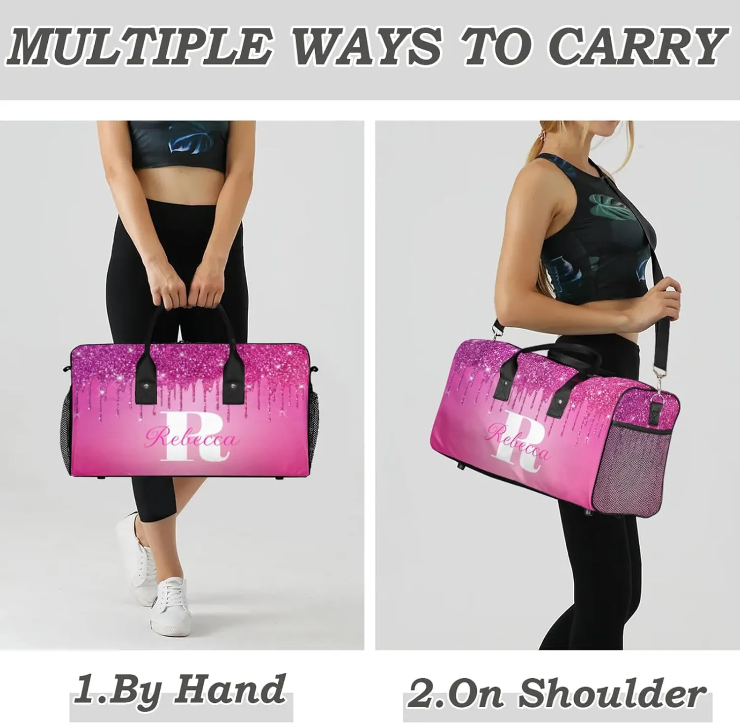 Custom Name Sports Duffel Bag Personalized Dance Gym Bag for Women Men Overnight Weekender Travel Duffel Bags Lightweight 17.4in, Berry