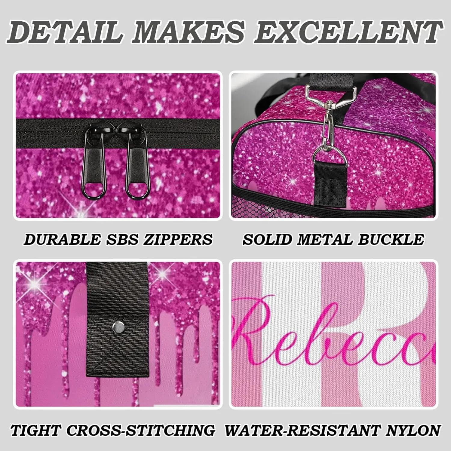 Custom Name Sports Duffel Bag Personalized Dance Gym Bag for Women Men Overnight Weekender Travel Duffel Bags Lightweight 17.4in, Berry