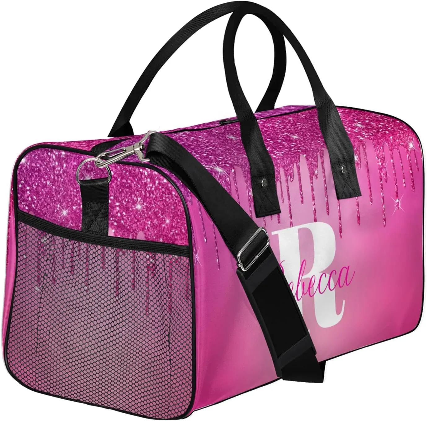Custom Name Sports Duffel Bag Personalized Dance Gym Bag for Women Men Overnight Weekender Travel Duffel Bags Lightweight 17.4in, Berry