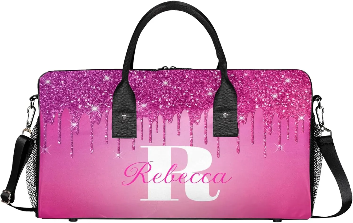 Custom Name Sports Duffel Bag Personalized Dance Gym Bag for Women Men Overnight Weekender Travel Duffel Bags Lightweight 17.4in, Berry