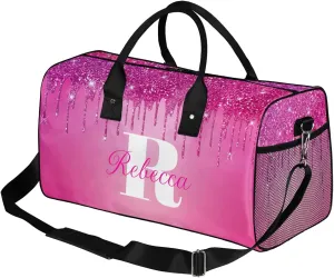 Custom Name Sports Duffel Bag Personalized Dance Gym Bag for Women Men Overnight Weekender Travel Duffel Bags Lightweight 17.4in, Berry