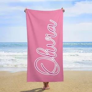 Custom Pink And White Names Beach Towel for Teen Bride Gift Customized Pink And White Bath Towels Designer Sand Free Striped Sand Beach Towel for Men Summer Gifts