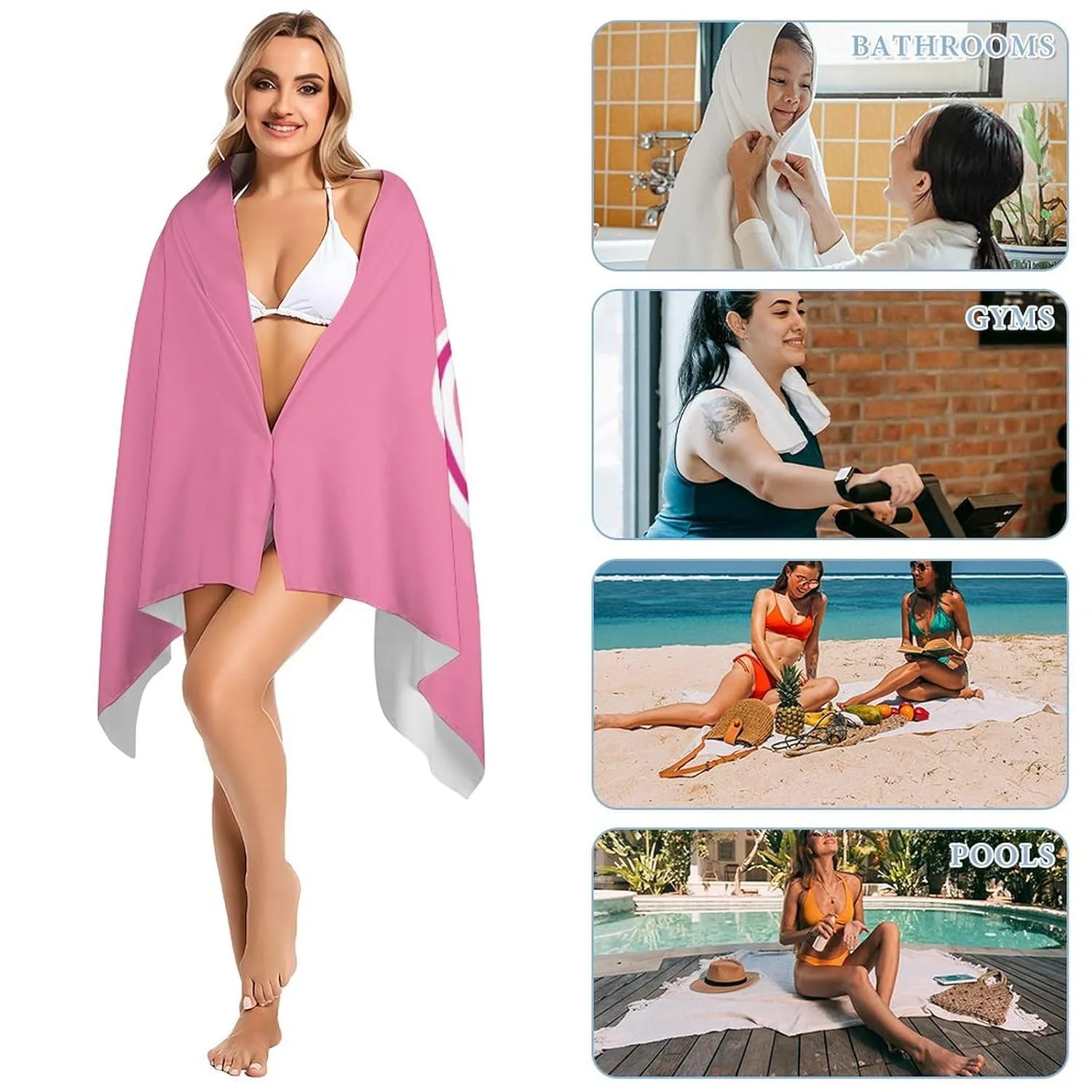 Custom Pink And White Names Beach Towel for Teen Bride Gift Customized Pink And White Bath Towels Designer Sand Free Striped Sand Beach Towel for Men Summer Gifts