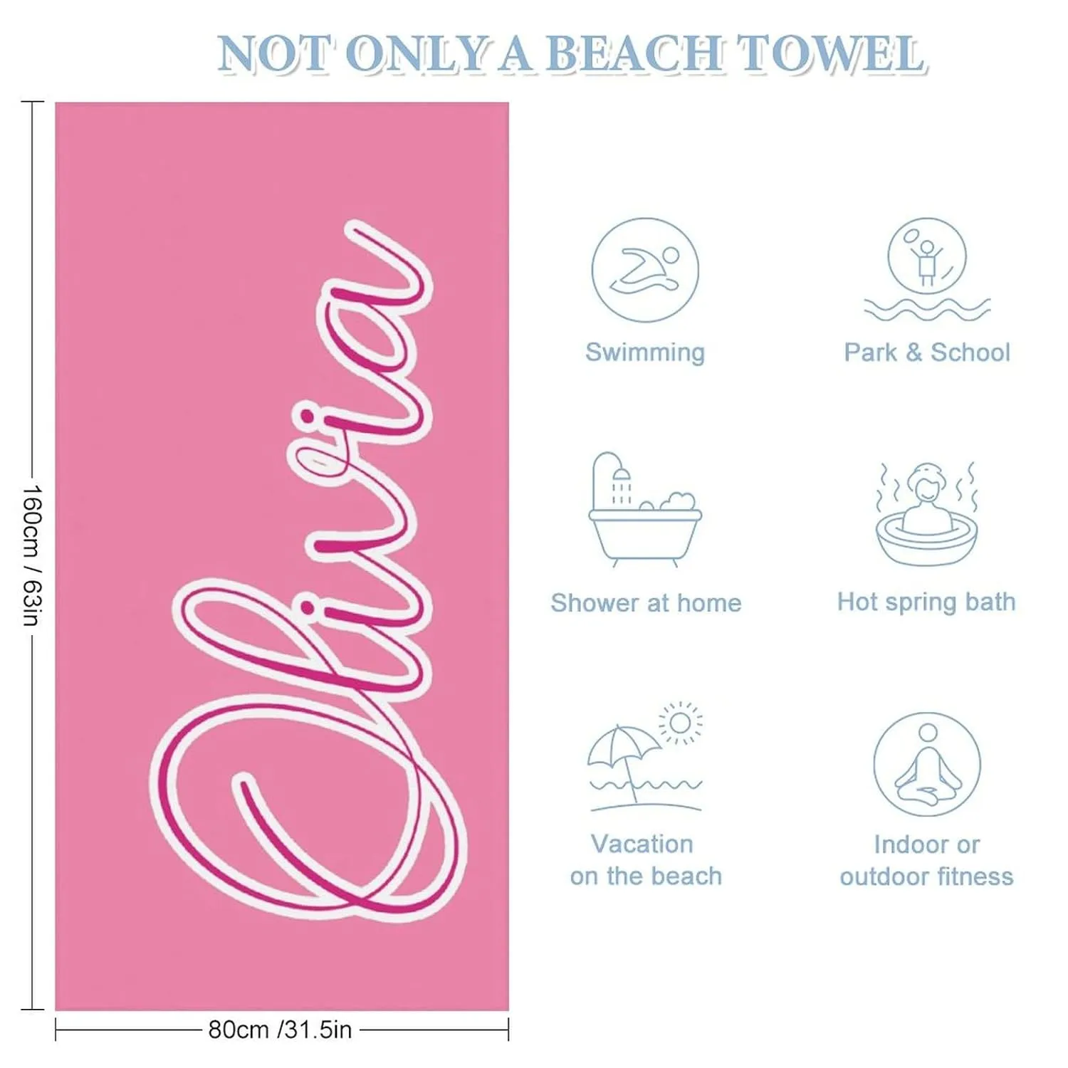 Custom Pink And White Names Beach Towel for Teen Bride Gift Customized Pink And White Bath Towels Designer Sand Free Striped Sand Beach Towel for Men Summer Gifts