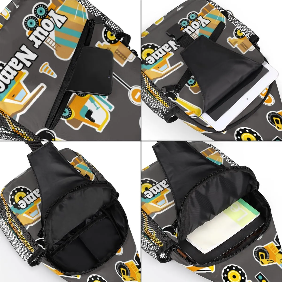 Custom Sling Bag With Name, Personalized Crossbody Shoulder Backpack for Men Women, Construction Machinery Cars Multipurpose Chest Pack,Leisure Sports Outdoor, Cute Cars