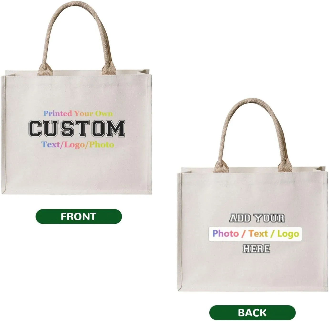 Custom Tote Bags for Women Add Your Picture/Text/LogoPersonalized Canvas Beach Bag Gifts for Women Friend Mom Teacher Sister