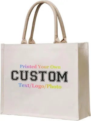 Custom Tote Bags for Women Add Your Picture/Text/LogoPersonalized Canvas Beach Bag Gifts for Women Friend Mom Teacher Sister