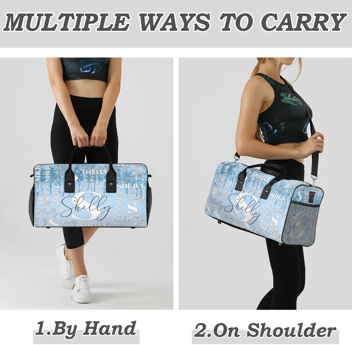 Custom Travel Duffle Bag for Men Women Personalized Waterproof Overnight Weekender Bag Foldable Travel Bag Large Sports Gym Bag Luggage Tote Bag, Glitter Drops Light Blue