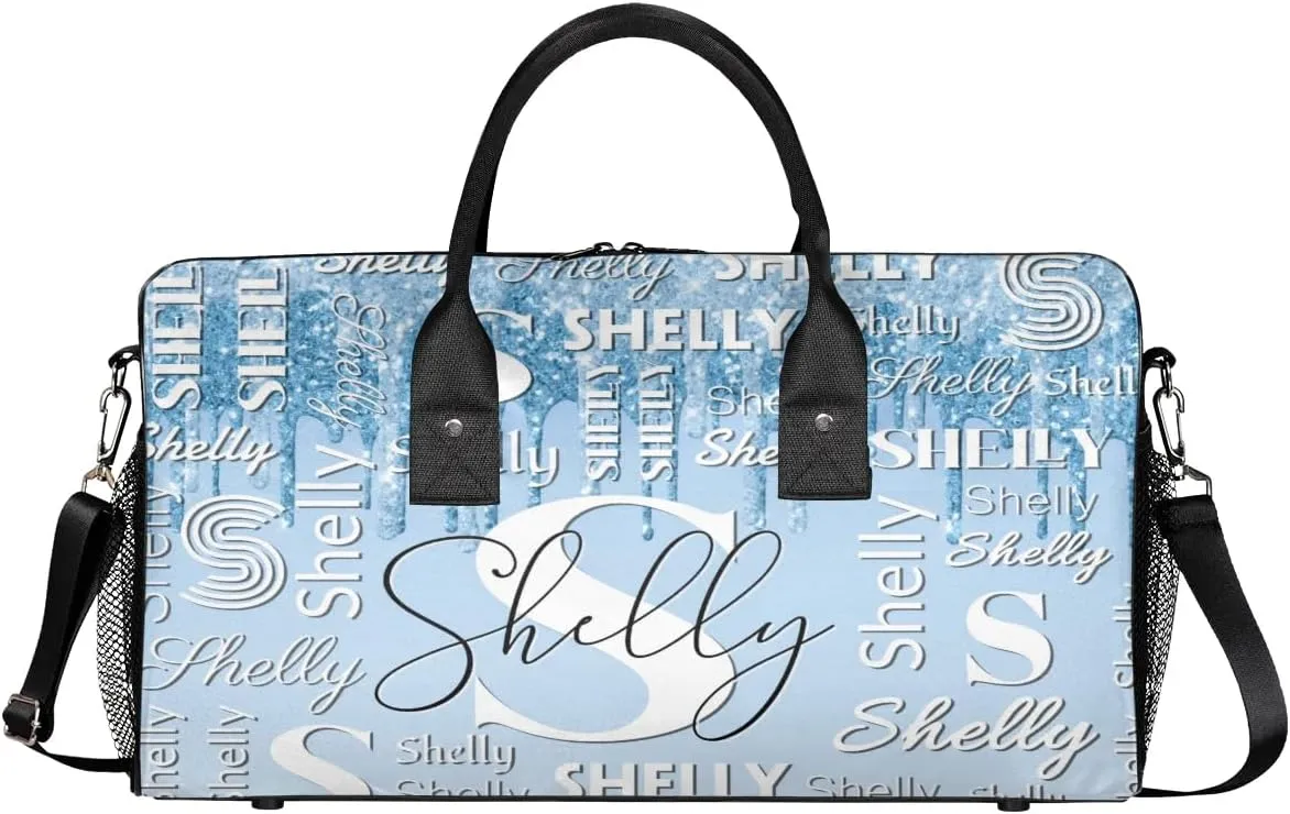 Custom Travel Duffle Bag for Men Women Personalized Waterproof Overnight Weekender Bag Foldable Travel Bag Large Sports Gym Bag Luggage Tote Bag, Glitter Drops Light Blue