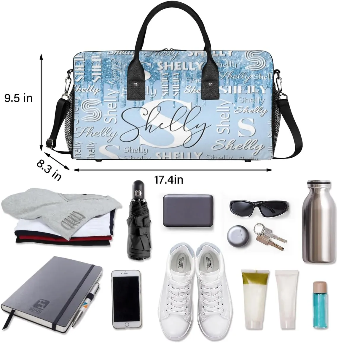 Custom Travel Duffle Bag for Men Women Personalized Waterproof Overnight Weekender Bag Foldable Travel Bag Large Sports Gym Bag Luggage Tote Bag, Glitter Drops Light Blue