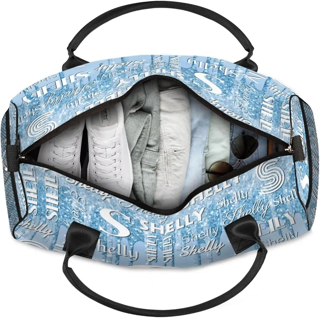 Custom Travel Duffle Bag for Men Women Personalized Waterproof Overnight Weekender Bag Foldable Travel Bag Large Sports Gym Bag Luggage Tote Bag, Glitter Drops Light Blue