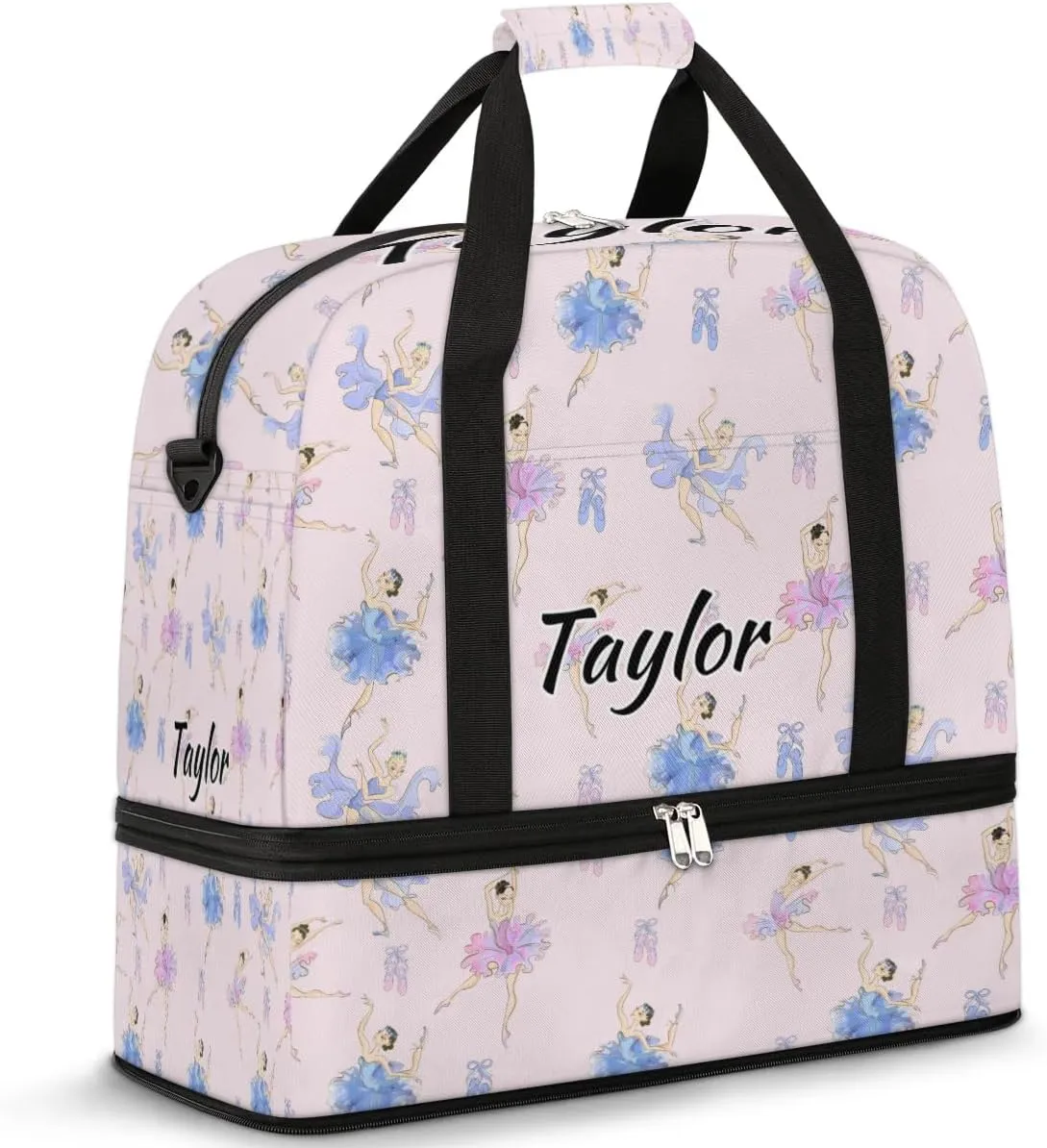 Customized Gym Bag for Women, Personalized Cute Ballet Travel Duffel Bag with Name, Ballerina Weekender Overnight Bag with Shoes Compartment for Men Travel Yoga