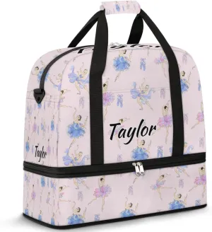 Customized Gym Bag for Women, Personalized Cute Ballet Travel Duffel Bag with Name, Ballerina Weekender Overnight Bag with Shoes Compartment for Men Travel Yoga