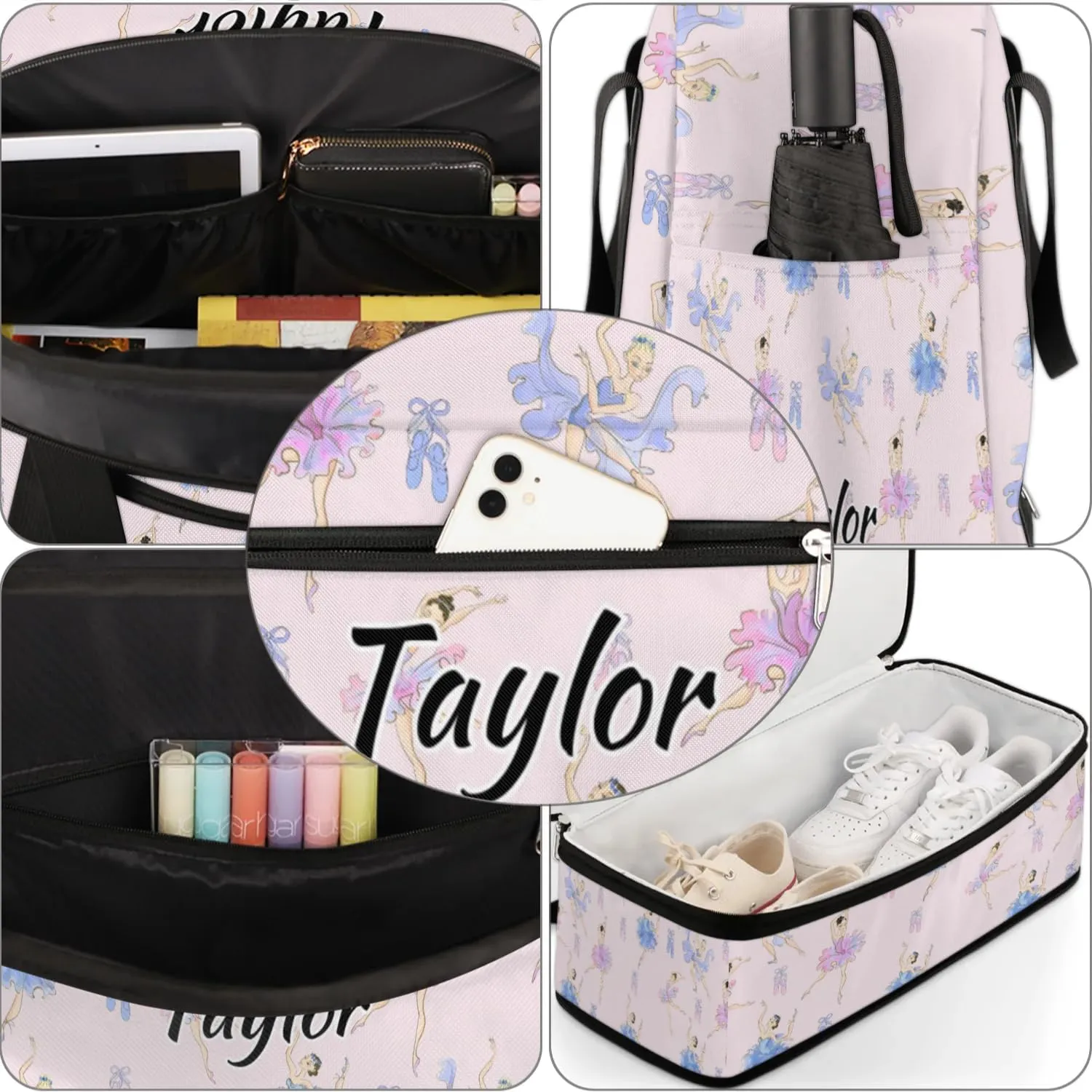 Customized Gym Bag for Women, Personalized Cute Ballet Travel Duffel Bag with Name, Ballerina Weekender Overnight Bag with Shoes Compartment for Men Travel Yoga