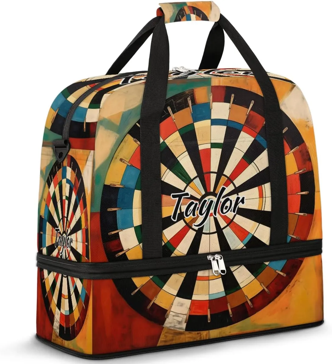 Customized Gym Bag for Women, Personalized Darts Board Travel Duffel Bag with Name, Sports Weekender Overnight Bag with Shoes Compartment for Men Travel Yoga